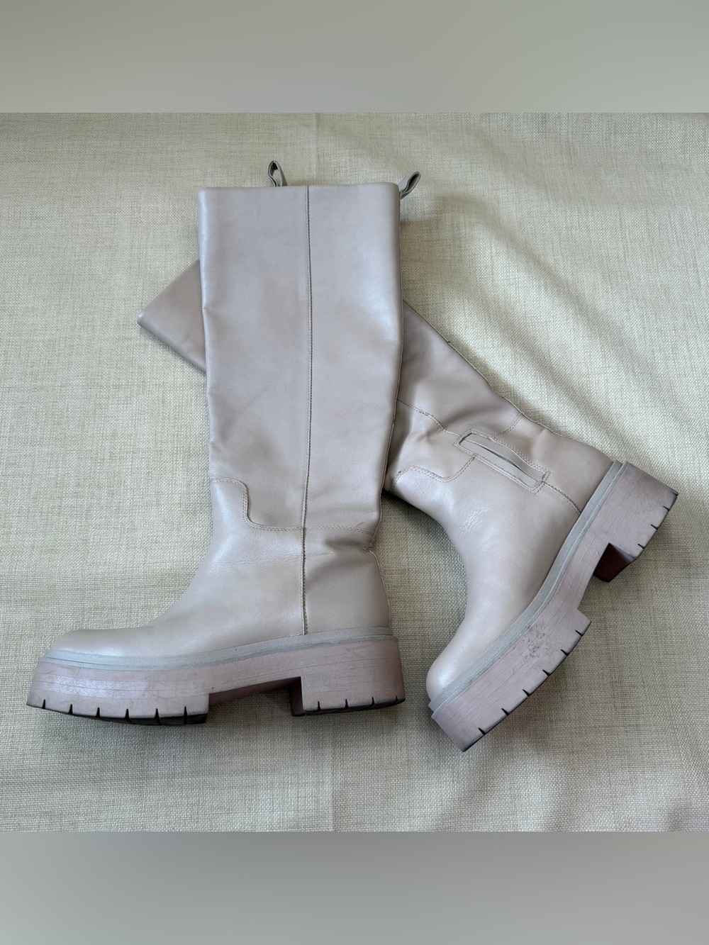 Sam Edelman 'Larina' Tall Rubberized Leather Chunky Beige Boots